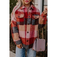 Orange Plaid Print Flap Pockets Buttoned Casual Plus Size Jacket - 2X thumbnail