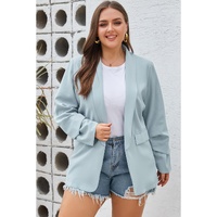 Sky Blue Plus Size Soft Lightweight Pocketed Lapel Blazer - 2X thumbnail