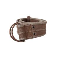 DOLCE & GABBANA Brown Leather Canvas Belt with Round Buckle 100 cm Women thumbnail