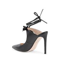 Pointed Toe Leather Mule with Bow and Stiletto Heel - 39 EU thumbnail