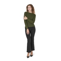 Crown of Edinburgh Cashmere Women's Boat Neck Cashmere Sweater - COE 007 in Verde Oliva - XS thumbnail