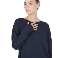 Crown of Edinburgh Cashmere Women's Premium Cashmere Oversize Boatneck Sweater in Navy blue - S thumbnail