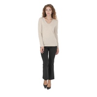 Crown of Edinburgh Cashmere Women's Premium Italian Cashmere V-Neck Sweater in Beige - 48 EU thumbnail
