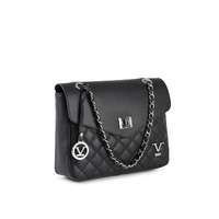 V Italia Womens Quilted Leather Crossbody Shoulder Bag with Chain Strap  Black - One Size thumbnail