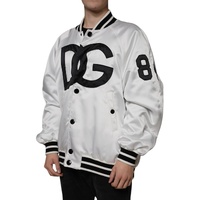 Dolce & Gabbana Men's White Polyester Logo Full Zip Bomber Jacket - 50 IT thumbnail