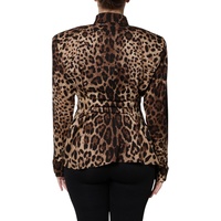 Dolce & Gabbana Women's Brown Leopard Silk Button Down Coat Jacket - 42 IT thumbnail