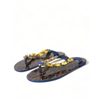 Dolce & Gabbana Women's Elegant Blue Leather Flat Sandals - 35.5 EU thumbnail