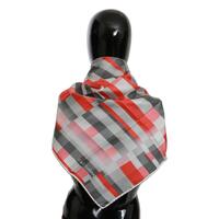 C’N’C COSTUME NATIONAL Gray Red Checkered Silk Scarf One Size Women thumbnail