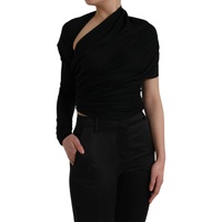 Dolce & Gabbana Women's Black Wool Cutout Asymmetric Long Sleeve Top - 36 IT thumbnail