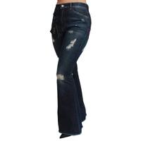 High Waist Flare Denim Jeans with Queen Patch Embroidery 38 IT Women thumbnail