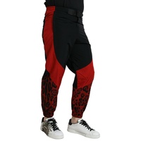 Dolce & Gabbana Men's Black Red Leopard Print Nylon Jogger Pants - 48 IT thumbnail