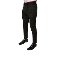 Dolce & Gabbana Men's Black Brocade Polyester Skinny  Dress Pants - 44 IT thumbnail