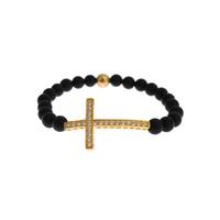 Authentic NIALAYA Bracelet with Matte Onyx Beads and CZ Diamond Cross S Women thumbnail