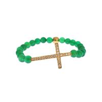 NIALAYA Green Jade Bead Bracelet with CZ Diamond Cross XS Women thumbnail