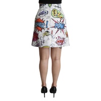 Dolce & Gabbana Women's White Cartoon Brocade A-line High Waist Skirt - 40 IT thumbnail