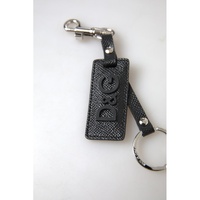 Dolce & Gabbana Men's Black DG Logo Leather Silver Metal Keychain - One Size thumbnail
