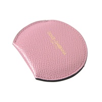 Dolce & Gabbana Women's Pink Calfskin Leather Round Logo Print Hand Mirror Holder - One Size thumbnail