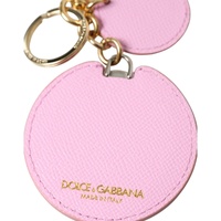 Dolce & Gabbana Women's Pink Calf Leather Gold Metal Logo Print Keyring Keychain - One Size thumbnail