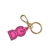 Dolce & Gabbana Women's Pink Rubber Gold Tone Metal DG Logo Keyring Keychain - One Size thumbnail