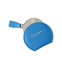 Dolce & Gabbana Women's Blue Calfskin Leather Round Logo Hand Mirror Holder - One Size thumbnail