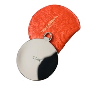 Dolce & Gabbana Women's Orange Calfskin Leather Round Logo Hand Mirror Holder - One Size thumbnail