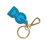 Dolce & Gabbana Women's Blue Rubber Gold Tone Metal DG Logo Keyring Keychain - One Size thumbnail