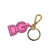 Dolce & Gabbana Women's Pink Rubber Gold Tone Metal DG Logo Keyring Keychain - One Size thumbnail