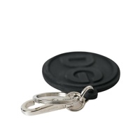 Dolce & Gabbana Women's Black Rubber DG Logo Silver Brass Metal Keyring Keychain - One Size thumbnail