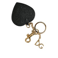 Dolce & Gabbana Women's Pink Black Heart Leather Gold Tone Brass Keyring Keychain - One Size thumbnail
