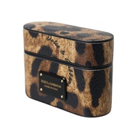 Dolce & Gabbana Women's Brown Leopard Calf Leather Metal Logo Plaque Airpods Case - One Size thumbnail