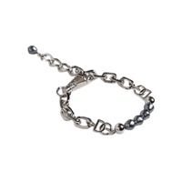 Dolce & Gabbana Men's Silver Tone Chain Lobster Clasp Logo Gray Pearls Bracelet - One Size thumbnail