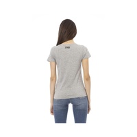 Trussardi Action Women's Elegant Gray V-Neck Tee with Front Print - M thumbnail