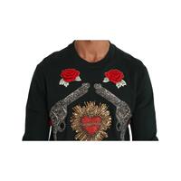 Dolce & Gabbana Green Cotton Crystal Heart Roses Embroidered Pullover Sweater 48 IT Men thumbnail