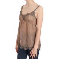 Brown Lace Spaghetti Strap Plunging Top Blouse 44 IT Women thumbnail