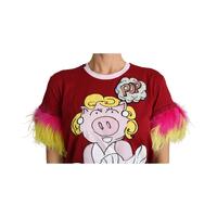New Dolce & Gabbana Short Sleeves Crew Neck T-shirt with Pig Print Embroidery 42 IT Women thumbnail
