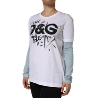 Dolce & Gabbana Women's White Cotton Logo Print Round Neck T-shirt - 42 IT thumbnail