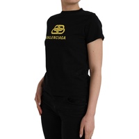 Balenciaga Women's Black Cotton Logo Crew Neck Short Sleeves T-shirt - L thumbnail