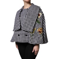Dolce & Gabbana Women's Black White Monochrome Patterned Floral Cape Jacket - 42 IT thumbnail