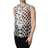 Dolce & Gabbana Women's White Black Polka Dot Cotton Sleeveless Top - 40 IT thumbnail