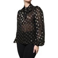 Dolce & Gabbana Women's Black Sheer Tied Neck Polka Dots Blouse Top - 36 IT thumbnail