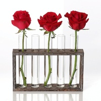 Minimalist Hydroponic Glass Vase with Wooden Frame for Coffee Shop Decor thumbnail