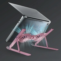Foldable Laptop Cooling Stand with Ambient Light - Pink thumbnail