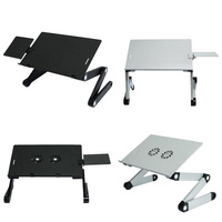 Portable Laptop Desk with Fan & Mouse Board - Aluminum Alloy Folding & Heightening - Black thumbnail