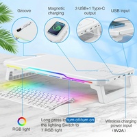 Usb Monitor Stand Riser with Type-c Ports - Wireless Charging White thumbnail