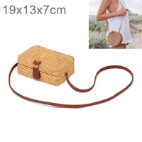 Handmade Square Rattan Bag Autumn Beach Diagonal Purse Vintage Style 19X13X7Cm thumbnail