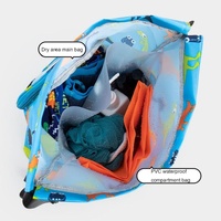 Blue Waterproof Drawstring Beach Bag L Size For Kids Wet & Dry Separation Shoulder Strap - Tibetan L thumbnail