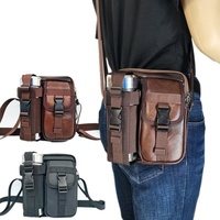 8 Leather Shoulder Mobile Phone Messenger Bag Casual Water Bottle Bag - Black thumbnail