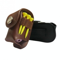 Leather Golf Ball Waist Pouch - Portable Tee Bag for Sports - Black thumbnail