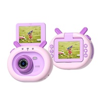 180-degree Flip-screen Cartoon Digital Camera with Stand 2.4-inch 1080p Hd - Violet thumbnail