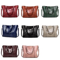 Stylish All-match Leather Handbag - Wax Finish - Wine Red thumbnail